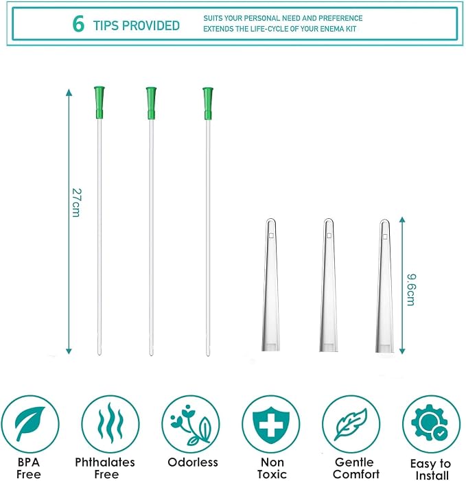 Enema Bucket Kit for Colon Cleansing with 6Pcs Enema Nozzle Tips Colon Tube Replacement, Coffee Enema kit for Constipation Detox 6ft Silicone Tubing Hose Home Shower Enema Intestinal Rinser Irrigator
