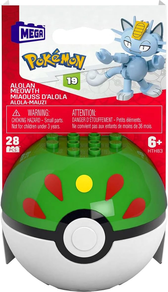 MEGA Pokémon Poké Ball Building Set, Series 19, 6 Figures Including Mudkip, Alolan Meowth, Torchic, Alolan Rattata, Treecko, and Alolan Vulpix FPM00-963K