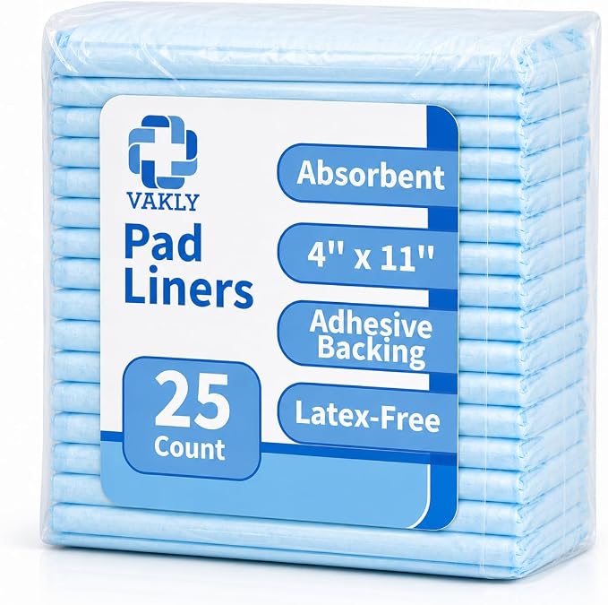 Vakly Postpartum Panty Liner Pads 4" x 11" (25 Pack) – Large Super Absorbent Maternity Pad Liners for Overnight Leak Protection, Incontinence Booster Pads with Adhesive (25, Count)