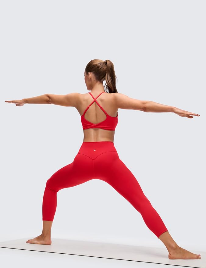 CRZ YOGA Butterluxe V Neck Twist Cross Back Sports Bras for Women - Adjustable Spaghetti Straps Padded Crop Yoga Top