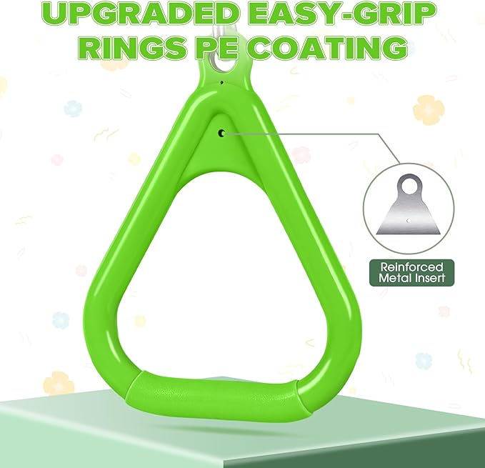 LadyRosian 17" Trapeze Bar Swing Set Gym Rings 47" Heavy Duty Chain Swing Set Accessories with Locking Carabiners Plastic Coated Chains Monkey Bars for Backyard, Playroom (Apple Green)