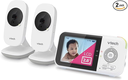 VTech VM819-2 Baby Monitor, 2.8” Screen, 2 Cameras, 1000ft Range, Night Vision, 2-Way Audio, Temperature Sensor, Lullabies, Secured Transmission No WiFi