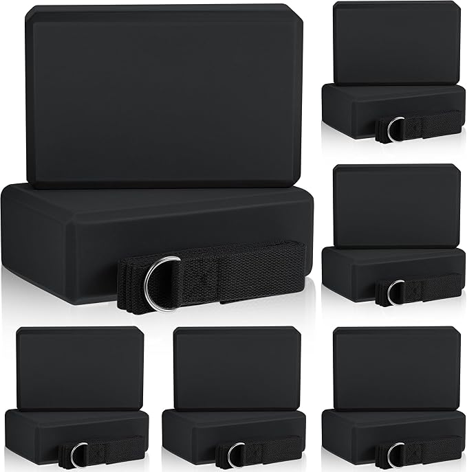 Meooeck 18 Pcs Yoga Blocks and Strap Set Include 12 EVA Foam Yoga Blocks Bulk 9"x6"x3" with 6 Adjustable 8 ft Straps D Ring Non Slip Props for Stretching Pilates Workout Studio Home Gym