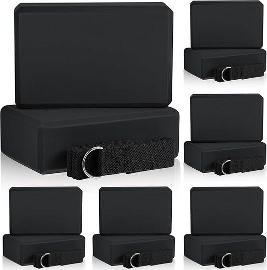 Meooeck 18 Pcs Yoga Blocks and Strap Set Include 12 EVA Foam Yoga Blocks Bulk 9"x6"x3" with 6 Adjustable 8 ft Straps D Ring Non Slip Props for Stretching Pilates Workout Studio Home Gym