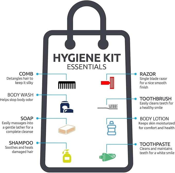 Trail maker (50 Pack) Hygiene Kits for Homeless Women in Bulk, 25-Piece Bulk Hygiene Supplies,Care Package for Homeless Bulk Supplies, Donation, Travel Size
