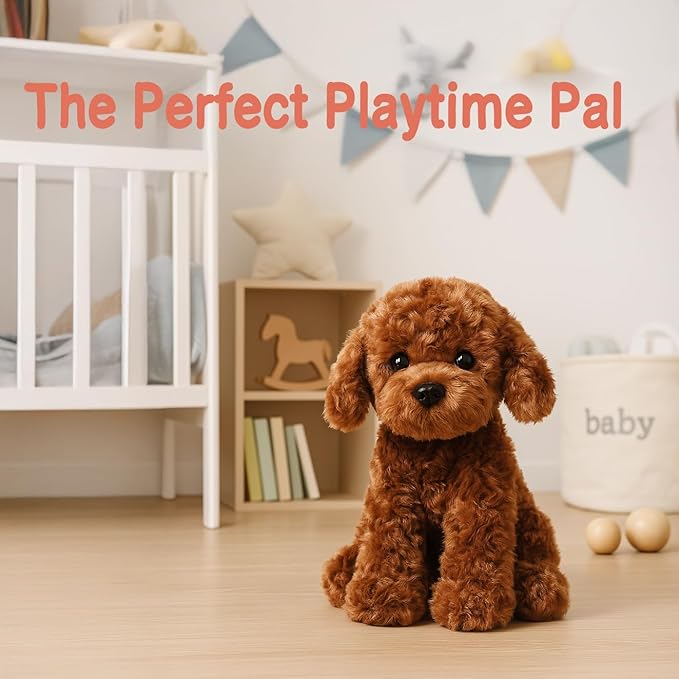 Adorable Labradoodle Plush Toy Fluffy Red Poodle Stuffed Animal Dog Puppy, 12.6" - Perfect for Kids, Babies, Birthday, Nursery