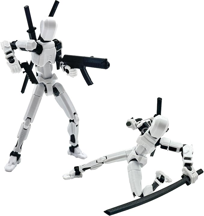 (Assembly Completed) 3D Printed Figure 5.54-inch Dummy13 with Weapon Expansion Set, Full Body Mechanical Movable Toy, Desk Decoration. (White)