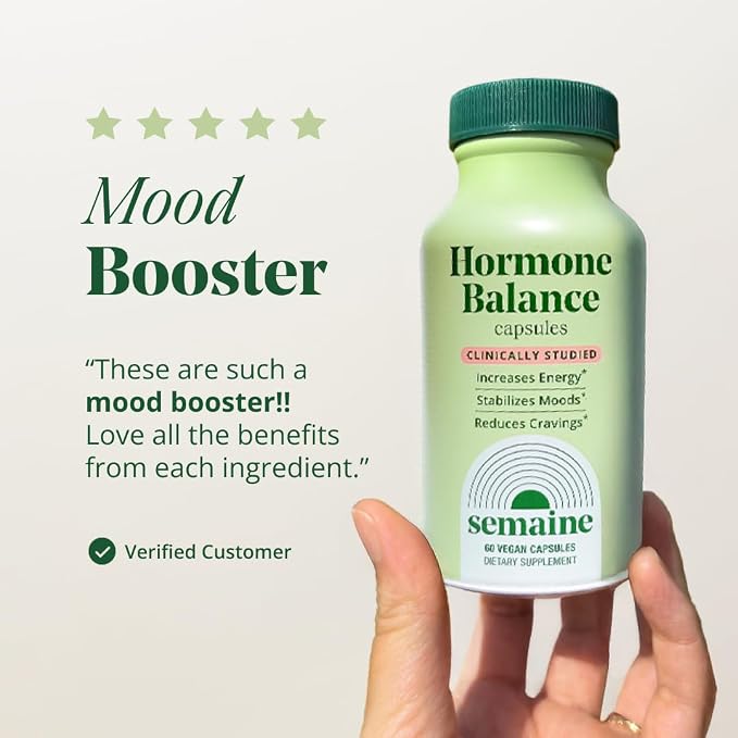Semaine Hormone Balance – Clearer Skin, Enhanced Moods, Deeper Sleep & Happier Hormones. Hormone-Free, Vegan Capsule, Multi-Symptom Support (60 ct)
