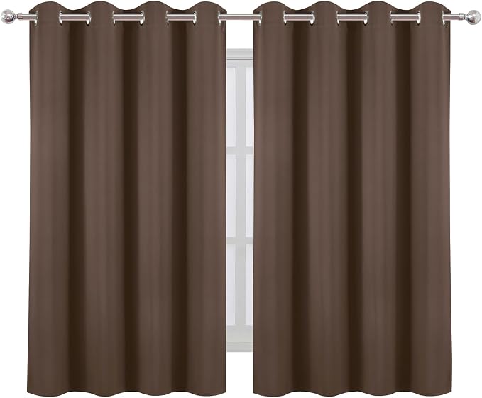 LEMOMO Blackout Curtains 66 x 54 Inch Long Chocolate Curtains Set of 2 Panels Room Darkening Curtains for Bedroom and Living Room