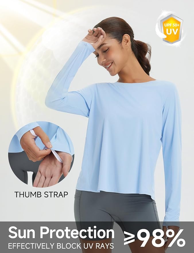 baleaf Women's Long Sleeve Workout Tops Running Sun Shirts Split Back | UPF 50+, Quick Dry, Lightweight, Breathable, Moisture-wicking, SPF, UV, for Athletic, Gym, Hiking, Tennis, Outdoor