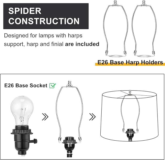 Black Lamp Shades Set of 2, 11.6"Top x 12.6"Bottom x 9.8"High Medium | Drum Lamp Shades for Table Lamps Floor Lamps Wall Lamps, Replacement Lampshades, Spider, Harp Holders Included, Easy Assembly