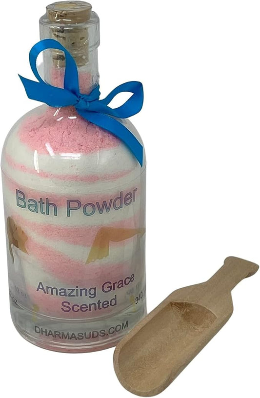 Bath Powder 12 oz Glass Bottle with the Feminine Scent of Amazing Grace.