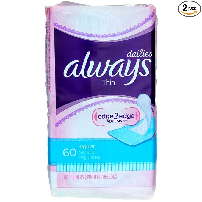 Always Dailies Liners Thin Regular 60 Count (2 Pack)