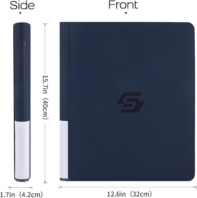 Snekdy Top loader Binder, 9 Pockets Top Loader，Holds 360 Top Loaders cards, Card binder with Sleeves for card in 3 x 4 inches color smooth Zipper PU Leather (Blue)