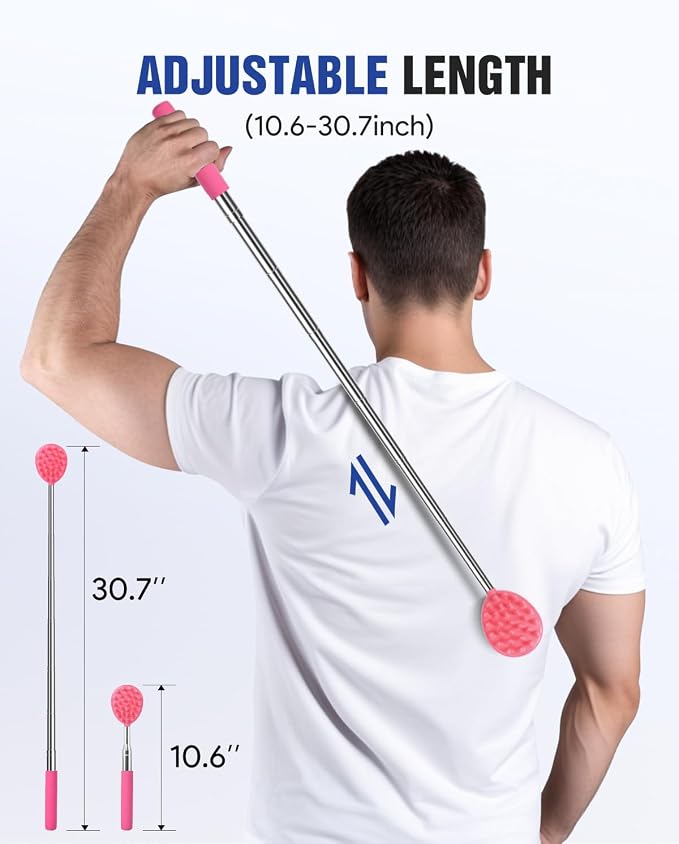 Gelibo Telescoping Back Scratcher with 5Pcs Detachable Heads, Extendable Back Massager Tool, Fathers Day Dad Gifts from Wife Daughter Son, Mens Gifts, Husband, with Beautiful Box - Pink