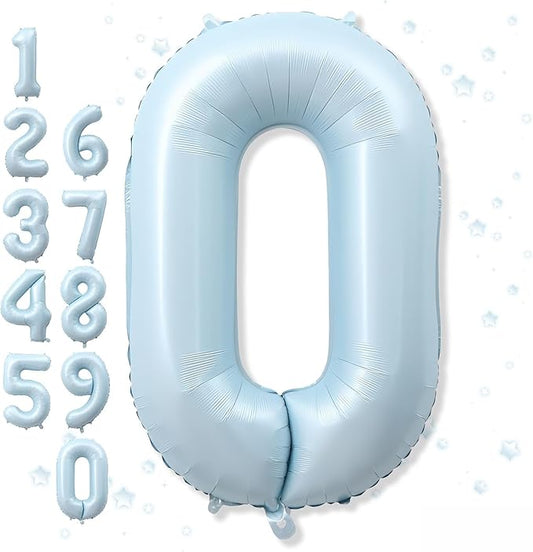 Light Sky Blue Number 0 Balloon, 40'' Pastel Matte Powder Blue Foil Balloons, Globos De Numeros Grandes, Large Mylar Helium Number 0 Balloon for Birthday Party Decor Baby Shower Anniversary Decoration