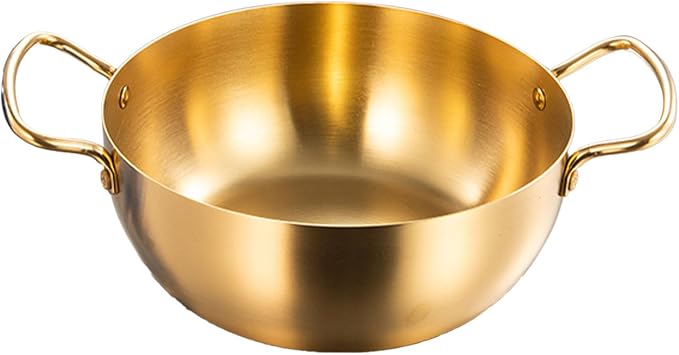 Korea Ramen Pot Stainless Steel Double Handle Noodle Cooking Pot for Induction Cooker (Gold)