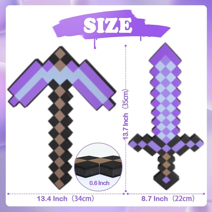 Pickaxe and Sword Toys,Foam Sword for Game Role-Play,Weapons,Halloween Christmas and Parties,Gift for Video Game Fans