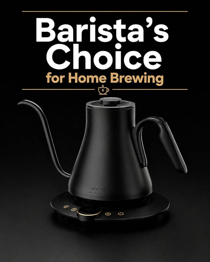 Cocinare Gooseneck Electric Kettle, ±1°F Precise Temperature Control, 1500W Fast Heating, Pour Over Coffee & Tea Kettle with Brew Timer & Keep Warm, Stainless Steel, 0.9L (Matte Black)