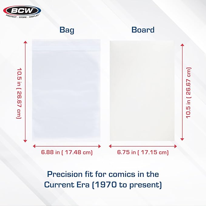 BCW Resealable Current Comic Book Combo Pack | 200 Pack for Acid-Free Backing Boards & Resealable Bags | Comic Book Storage & Protection | Fits Current Comics | Archival Quality | Standard 6.88x10.5