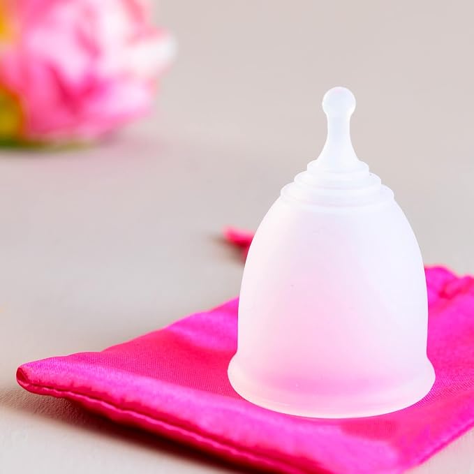 AMZ Medical Supply Silicone Menstrual Cups Small/Large. 100 Pack Period Cups for Women Heavy Flow, Normal Flow. Pink & Transparent Reusable Period Cup + Storage Bag & Brush. Leak Proof Menstrual Cup