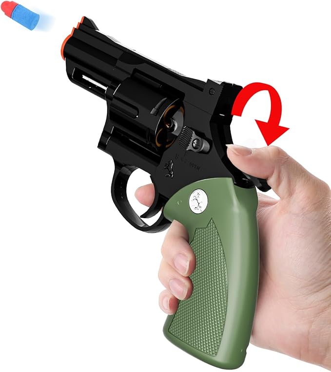 Toy Gun Soft Bullet Toy Revolver,Can fire Sponge Bullets,with 40 Bullets,for Age of 6 7 8 9 10+ Years Old Kid Boys Girls（Green）