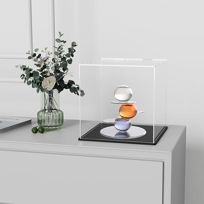 Acrylic Display Case for Collecibles, Clear Square Acrylic Box for Figures Statues Toys and Trophy, 9" L x 13" W x 13" H