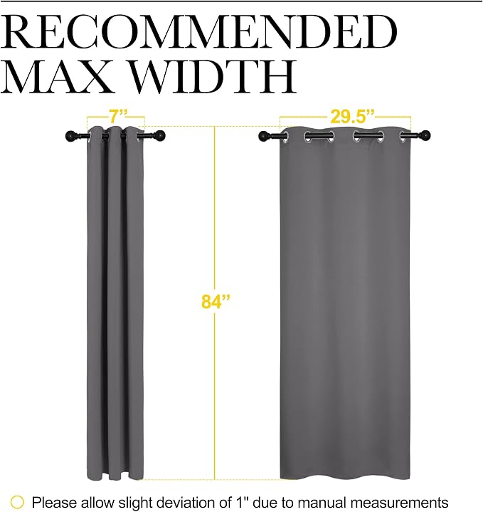 NICETOWN Bedroom Curtains Blackout Drapery Panels, Three Pass Microfiber Thermal Insulated Solid Ring Top Blackout Window Curtains/Drapes (Two Panels, 34 x 84 inches, Gray)