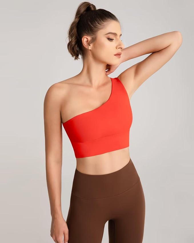 Queenie Ke Womens One Shoulder Sports Bra Left Side Strap Yoga Bras Gym Training Workout Crop Tops