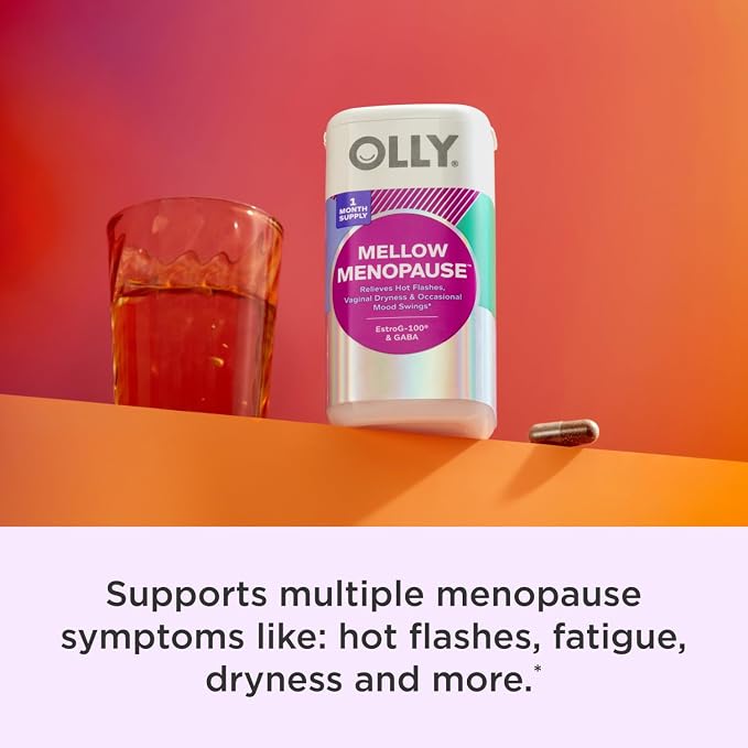 OLLY Mellow Menopause Supplements for Women, Supports Hot Flashes, Vaginal Dryness & Occasional Mood Swings,* Estro-G100®, GABA, Vegan Capsules, 1 Month Supply - 30 Count (Pack of 2)