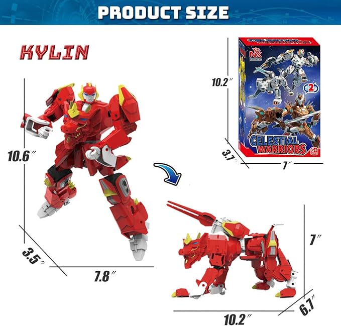Wenbeier Animal Transforming Robot Toys Kirin Action Figure for Kids 10-in Deformation Robot for Boys & Girls Ages 6-12 (Red)