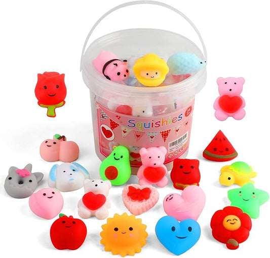 KINGYAO Valentines Day Gifts for Kids-24 Pack Squishy Valentines Toys for Toddlers Teens Valentines Squishies Mochi Fidget Toys Classroom School Prize Party Favors for Boys Girls Ages 4-8 8-12