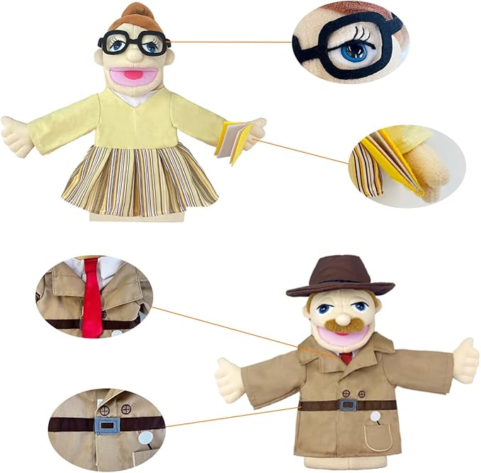 Professional Hand Puppets,2pcs Detective Puppet and Teacher Hand Puppet for Kids Role Play,Teaching Puppet Stuffed Toys Character Puppets with Movable Mouth（01-Detective&Teacher）