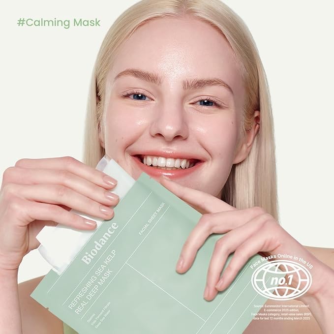 BIODANCE Refreshing Sea kelp Real Deep Mask, Overnight Hydrogel Mask, Calming, Oil & Sebum Control, Blemish Care, Korean Skin Care, Valentines Day Gifts for Her | 1.19oz(34g) x 4ea