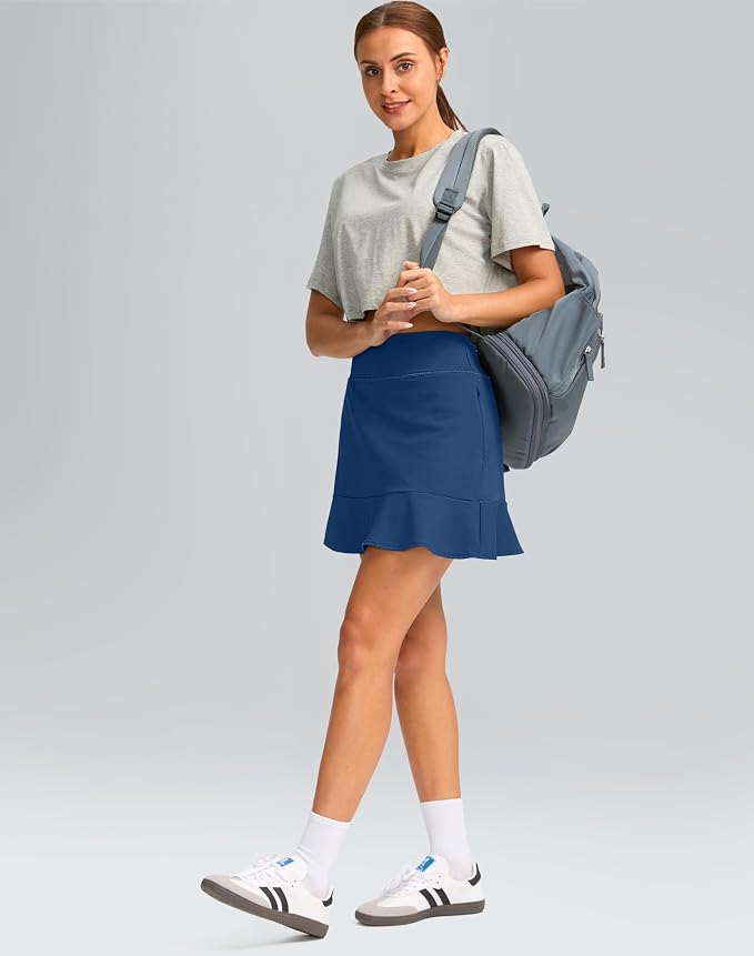 16" Golf Skorts for Women with 5 Pockets | Athletic, Tennis Skirt, High Waisted, Pickleball, Travel, Casual, Lightweight, Ruffle Summer Skirt, with Shorts