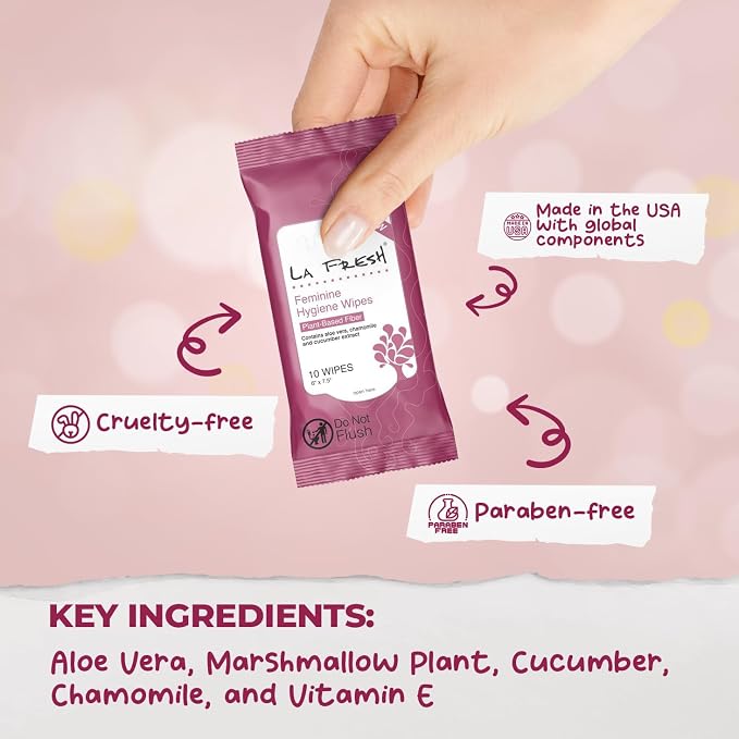 LA Fresh Feminine Hygiene Wipes for Women, Travel Size 3 Pack (30 Count) | Aloe Vera, Chamomile, Cucumber & Vitamin E Infused Gentle Cleansing Wipes for Daily Freshness, Gym & On-the-Go Comfort