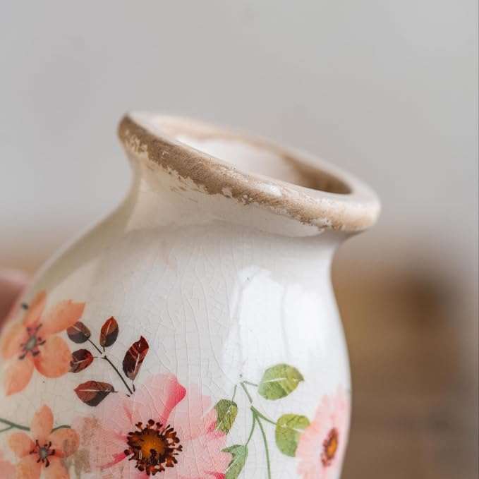 Vintage Vase Set of 3, Ceramic Vintage Flower Vases, Chinoiserie Decorative Home Decor Retro Floral Vase Rustic Farmhouse Decor for Table Bookshelf Mantel Kitchen Living Room Office - Colorful Daisy