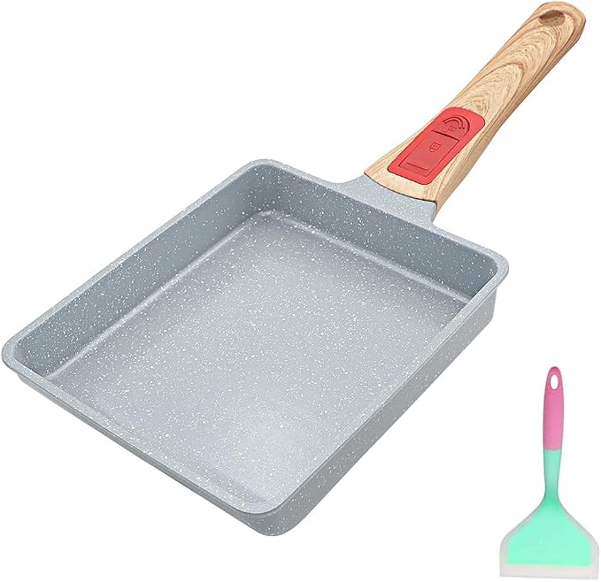 AIKENBBKK Tamagoyaki Pan Ceramic, Japanese Omelette Pan Nonstick, Japanese Egg Pan, Square Egg Pan, Induction-Ready, Detachable Handle, with Silicone Spatula, PFAS & PFOA-Free, Oven Safe, Blue