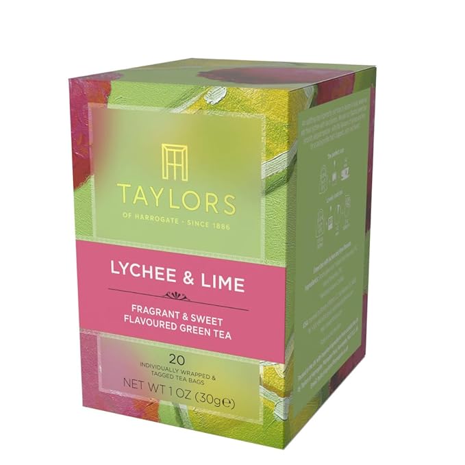 Taylors of Harrogate Lychee & Lime, Green Tea, Individually Wrapped Bags, 20 Count (Pack of 6), Uplifting, Zesty & Lively, Caffeinated, Enjoy Hot or Iced, 120 Teabags Total