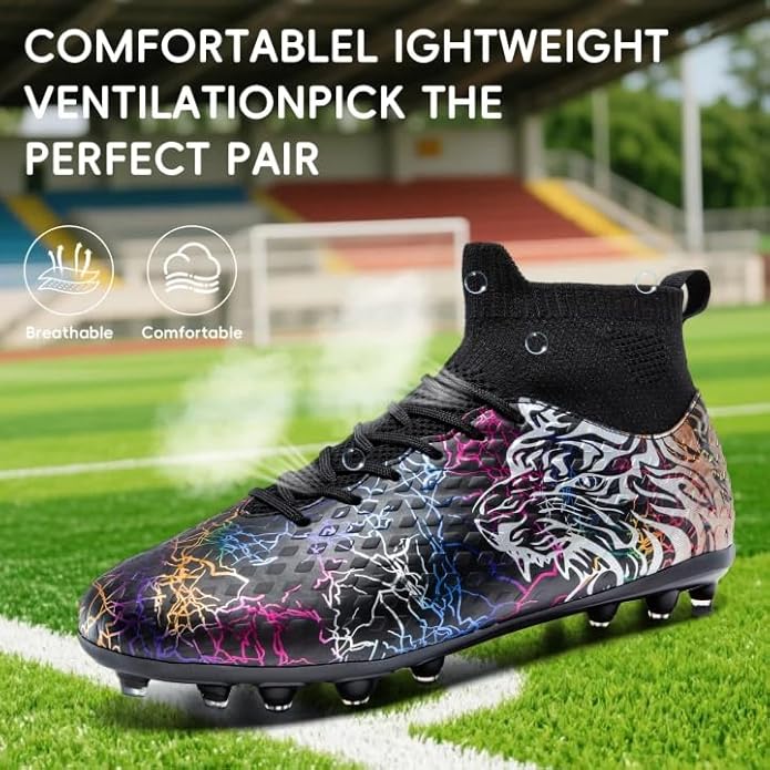 Soccer Cleats Boys Youth Training Football Cleats Athletic Outdoor Girls Soccer Shoes High-top Kids Football Shoes for Little/Big Kid