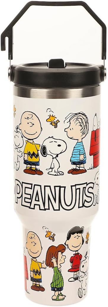 Bioworld Peanuts All-Over Character Print White 40 Oz Stainless Steel Water Bottle