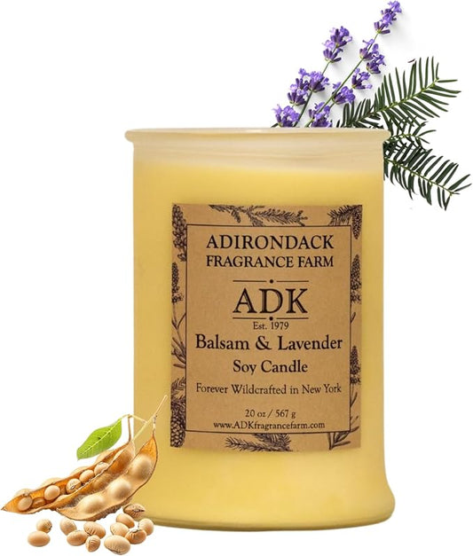 Adirondack Fragrance & Flavor Farm Balsam & Lavender Scented Candle 20 Oz | Proudly Poured in The USA, Natural Aromatherapy Wax for Relaxation, Home Décor, Kitchen, Gift and Living Spaces
