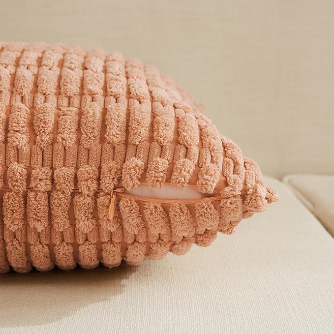 Fancy Homi 4 Packs Decorative Throw Pillow Covers for Living Room Couch Bed, Modern Farmhouse Boho Home Décor Accent Cushion Case, 26" x 26", Peach