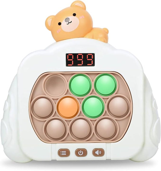Quick Push Pop Game Fidget Toys, 12 Modes LED Screen Light Up Fast Push Bubble Game, Handheld Speed Pushing Game, Christmas Toys Gifts for 6 7 8 9 10 11 12 Years Old Kids Stocking Stuffers（Bear）