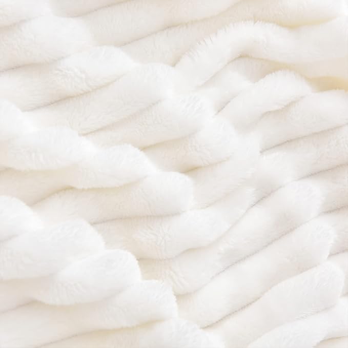 BEDELITE Ribbed Jacquard Off White King Size Blankets for Bed, 108x90 Inch | Soft Warm Decorative Fluffy Blanket, Cozy Fuzzy Lightweight Plush Fleece Throw Blankets for Bed, Room Decor, Gift for Women