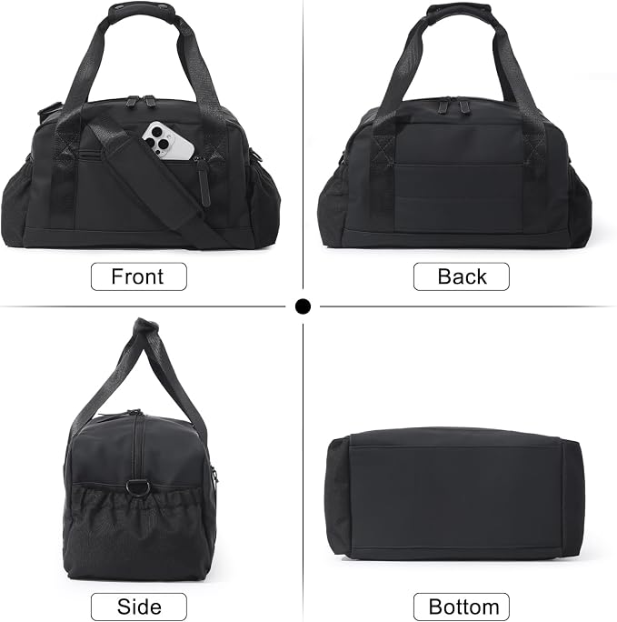 Bucosd Small Gym Bag for Women, Mini Crossbody Gym Duffle Bag with Wet Compartment, Carry on Gym Tote Bag for Workout Dance Sport Travel (Medium-Black)