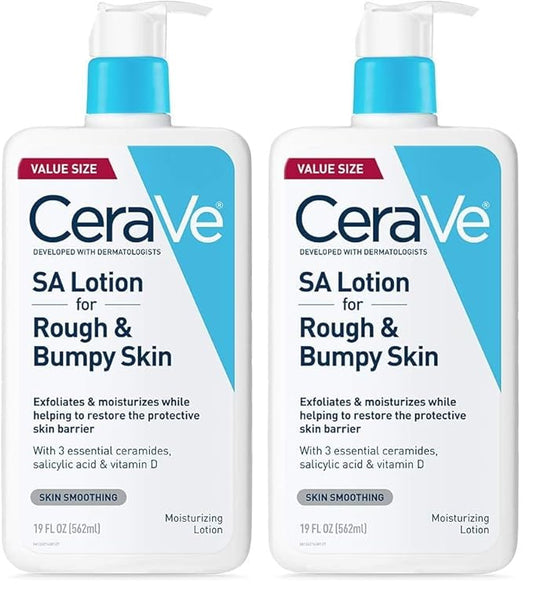 CeraVe SA Lotion for Rough & Bumpy Skin,Vitamin D,Hyaluronic Acid,Lactic Acid,Niacinamide & Salicylic-Acid,Gentle Exfoliating Rough And Bumpy Skin Lotion,19 Ounce,(Pack of 2)