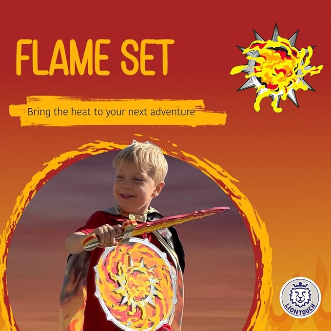 Liontouch - Fantasy Fire Flame Set | Foam Sword & Shield for Kids Age 3-8 Years | Medieval Pretend Play in Roaring Fire Style | Safe Toy Weapons & Battle Accessories for Boys’ Dress Up & Costumes