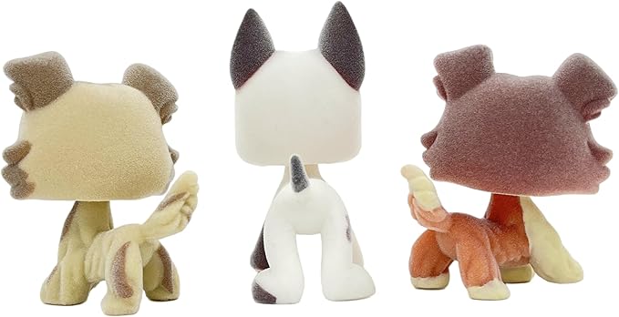 3pcs/Set Custom Flocked Pet Shop Toys Short Hair Cat Kitten Collie Great Dane Cocker Spaniel Dachshund Puppy Dog OOAK Compatible with LPS (#2210 and 577 and 1542)