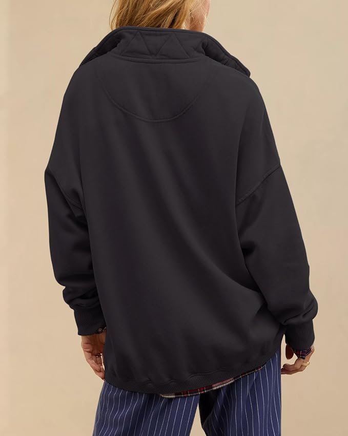 Gacaky Sweatshirt for Women Oversized Casual Long Sleeve Button Henley Neck Pullover Tops Fashion Outfits Clothes